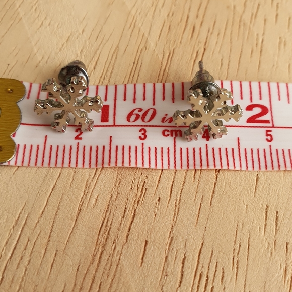 Snowflake Silver Stud Earrings - Picture 4 of 7